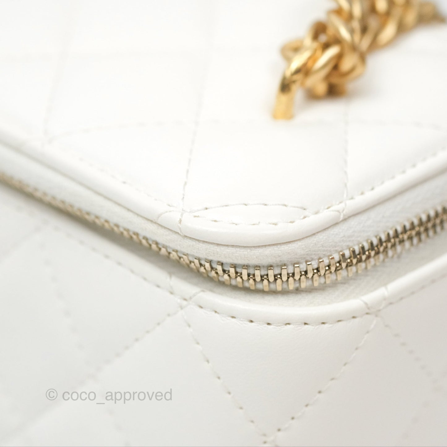 Chanel All Slide Vanity with Adjustable Chain White Lambskin Aged Gold Hardware