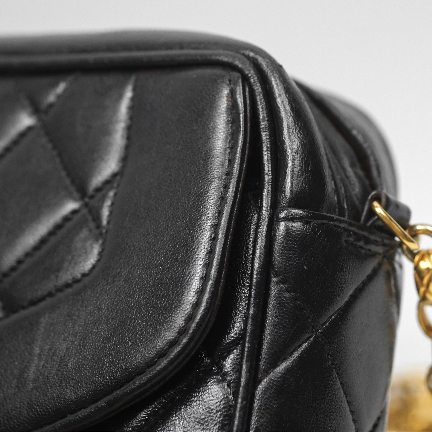Chanel Vintage Diana Fringe Camera Bag Black Lambskin 24K Gold Hardware