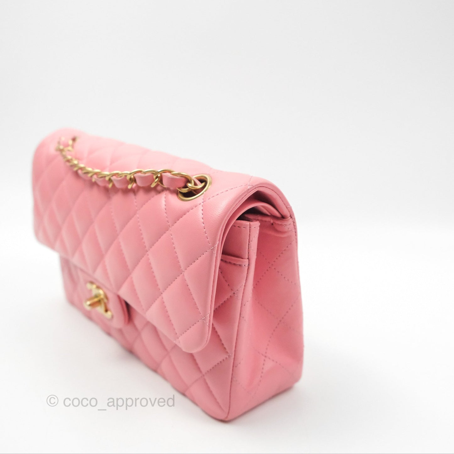 Chanel Small Classic Quilted Flap Pink Lambskin Gold Hardware