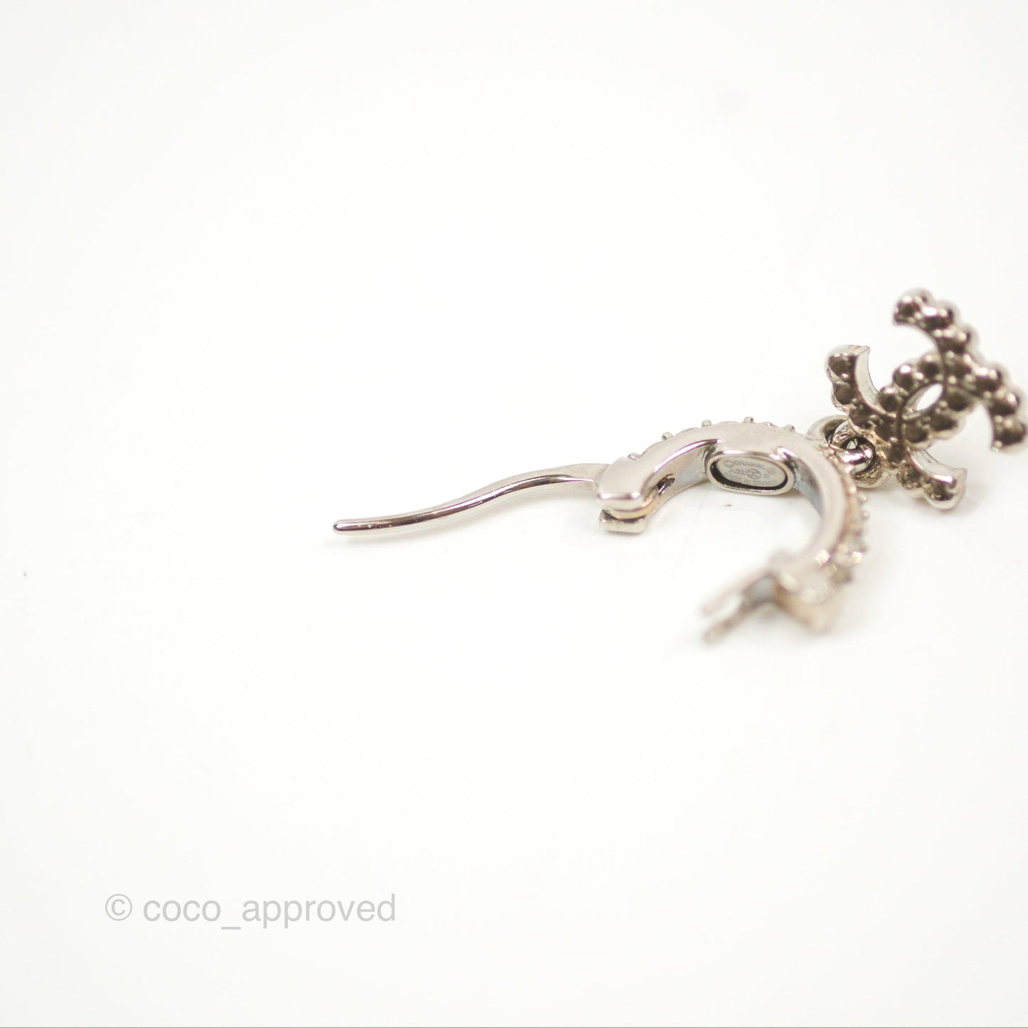 Chanel CC Crystal Drop Earrings Silver Tone