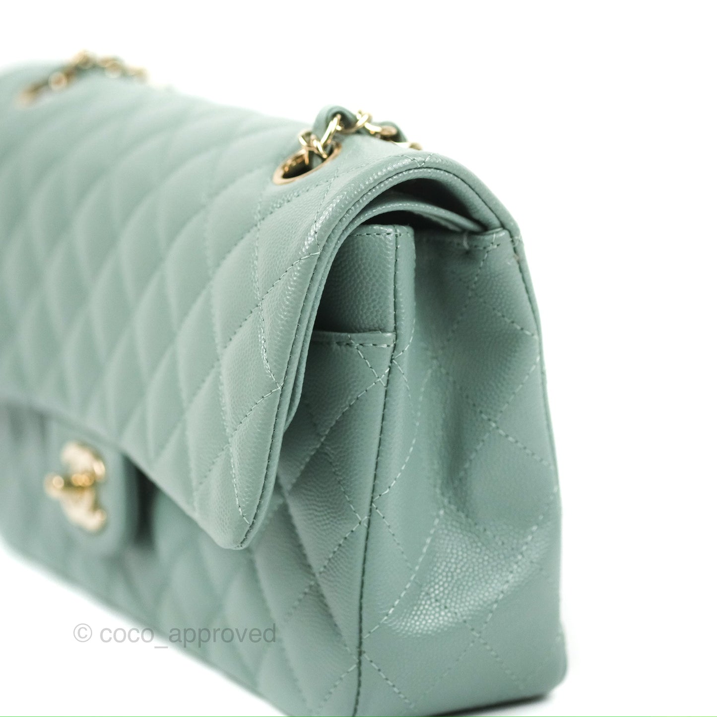 Chanel Classic M/L Medium Flap Quilted Tiffany Green Caviar Gold Hardware