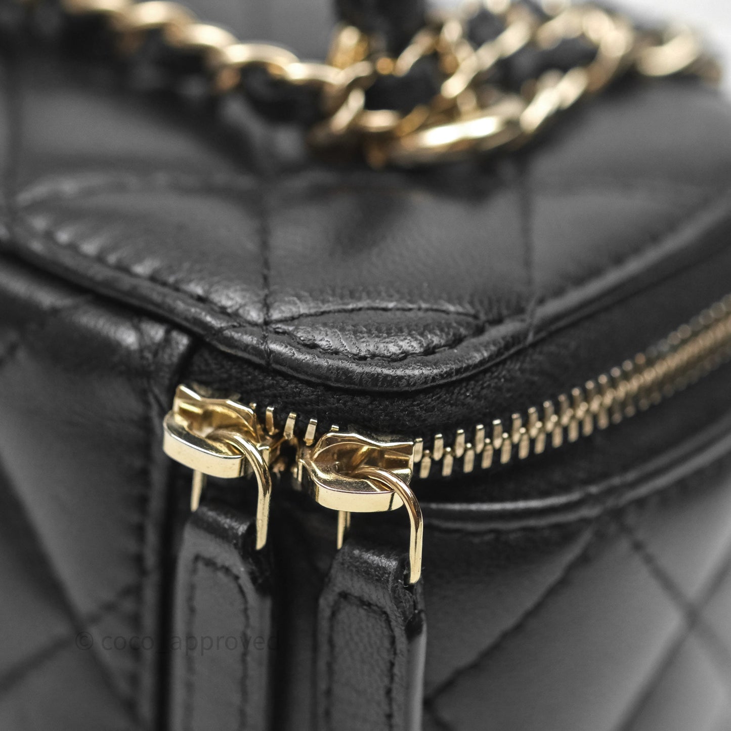 Chanel Vanity Rectangular Top Handle Black Lambskin Gold Hardware