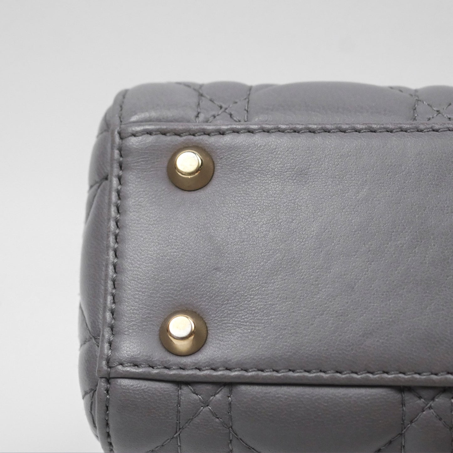 Christian Dior Mini Lady Dior Grey Lambskin Cannage Gold Hardware