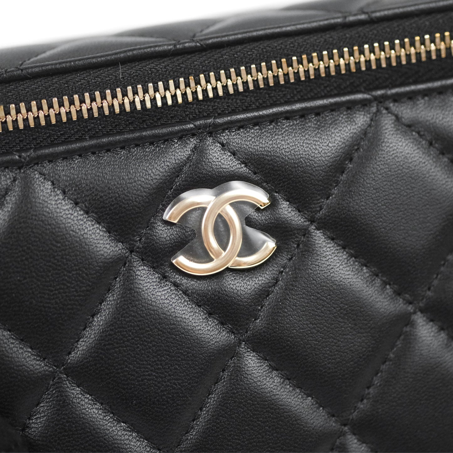 Chanel Vanity Rectangular Top Handle Black Lambskin Gold Hardware