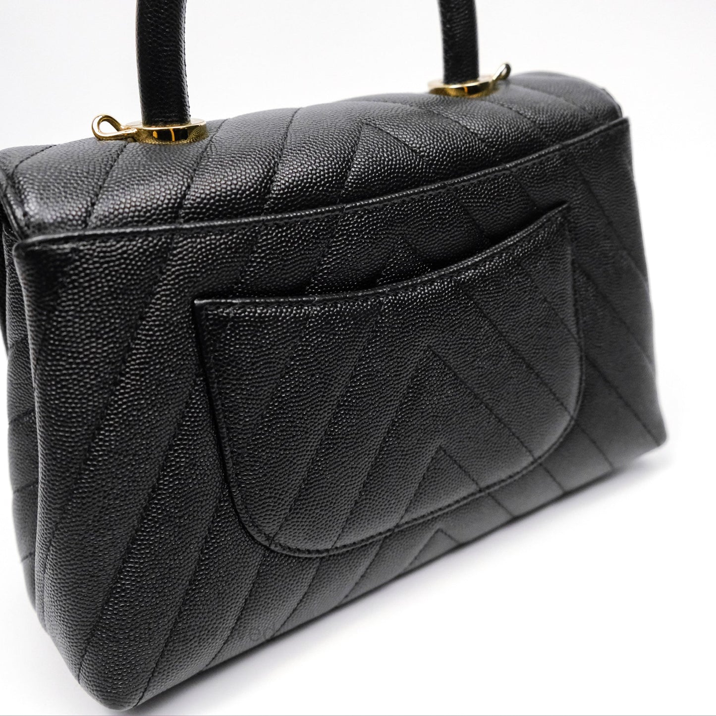 Chanel Small Coco Handle Chevron Black Caviar Gold Hardware