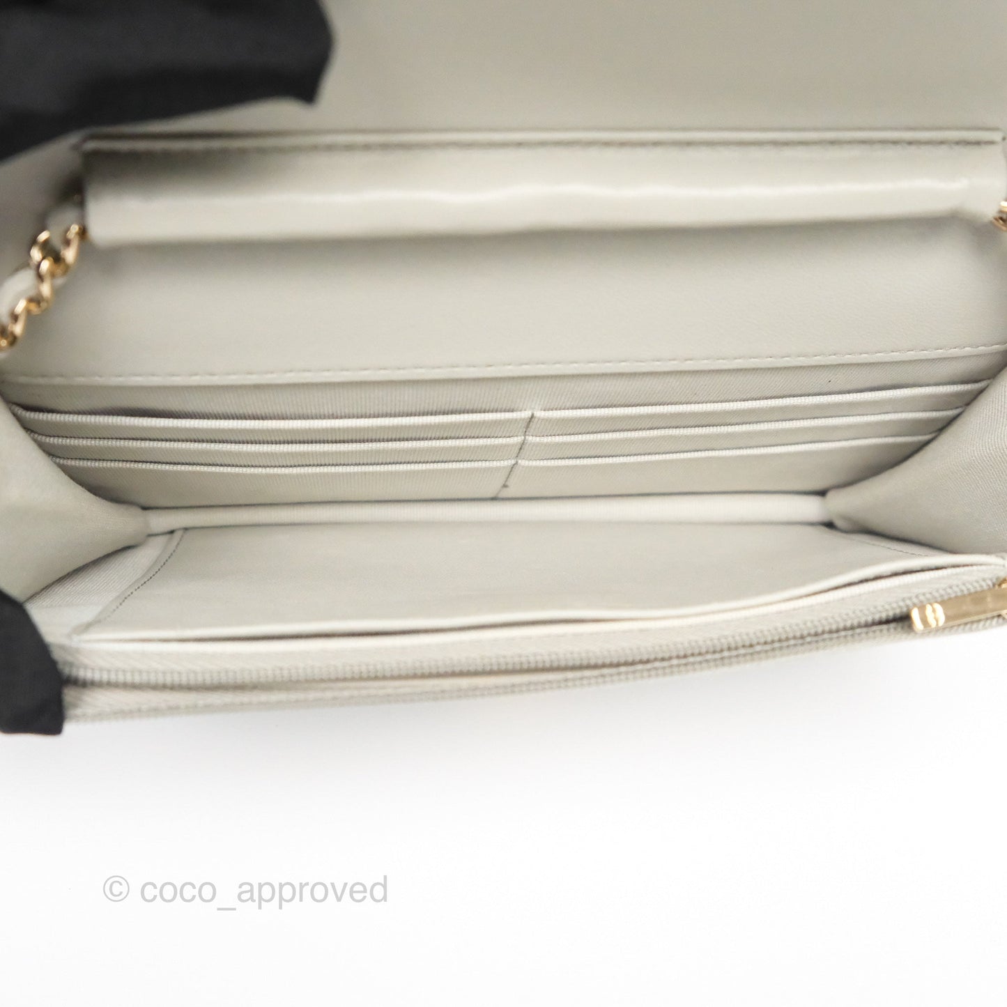 Chanel Classic Quilted Wallet on Chain WOC Light Grey Lambskin Gold Hardware