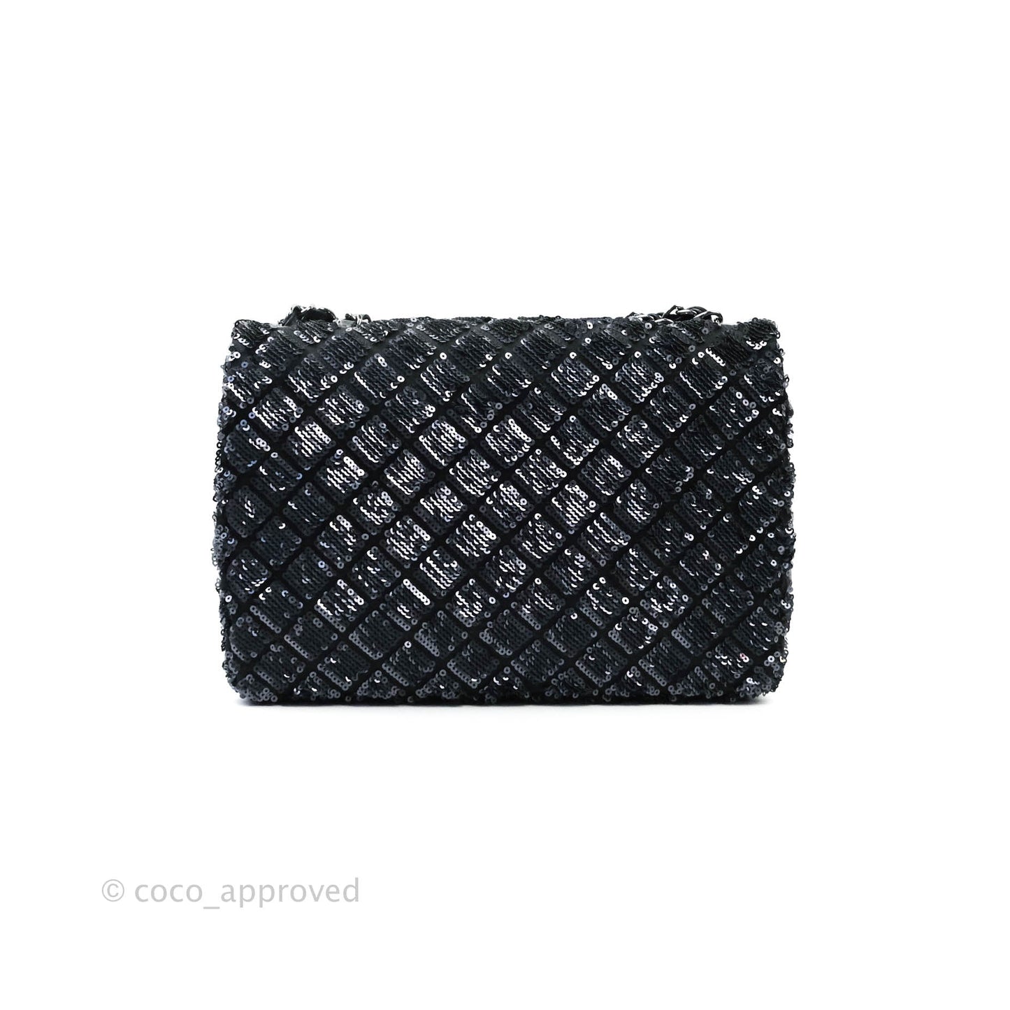 Chanel Quilted Medium Satin Sequin Single Flap Navy Black Gun Metal