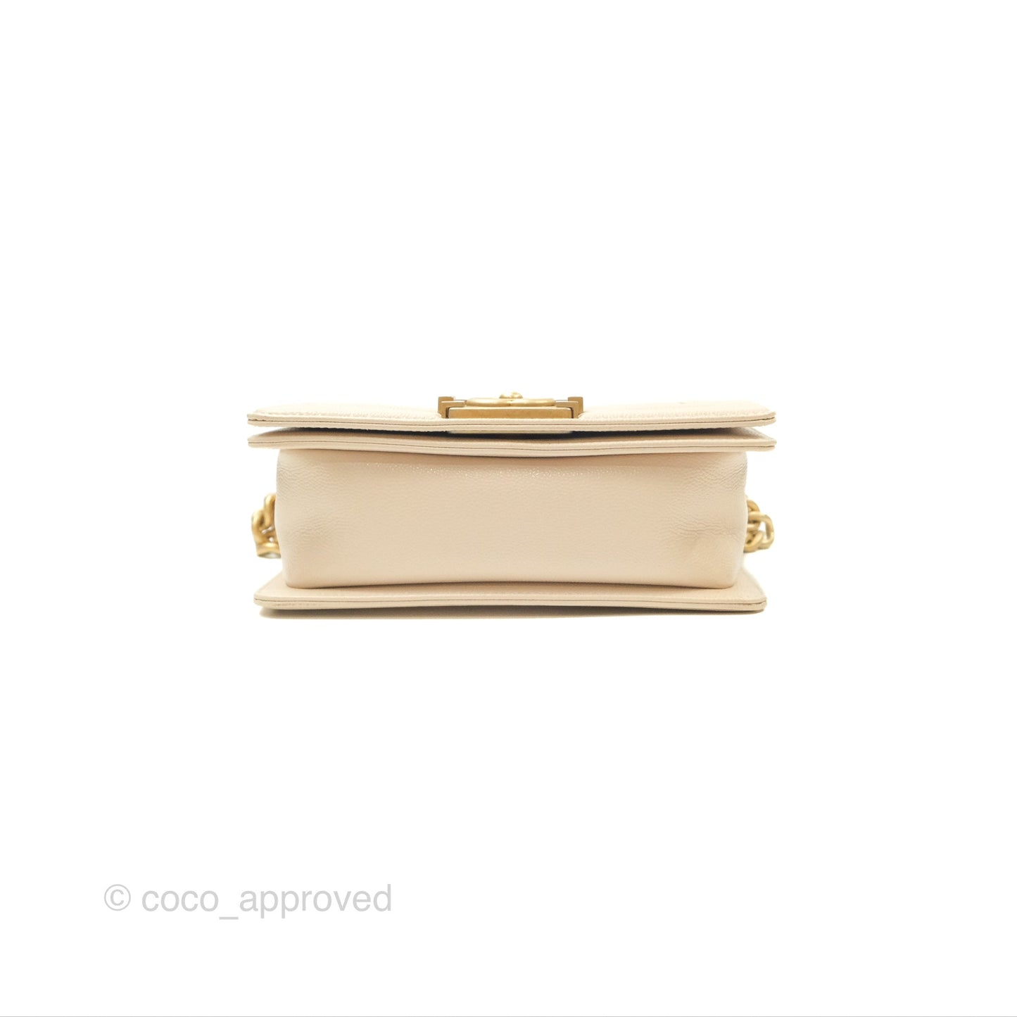 Chanel Chevron Small Boy Cream Ivory Caviar Aged Gold Hardware