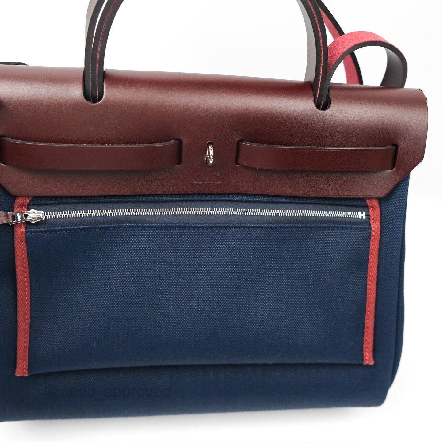 Hermès Herbag Zip 31 Bleu Marine/ Rouge Sellier Canvas Palladium Hardware