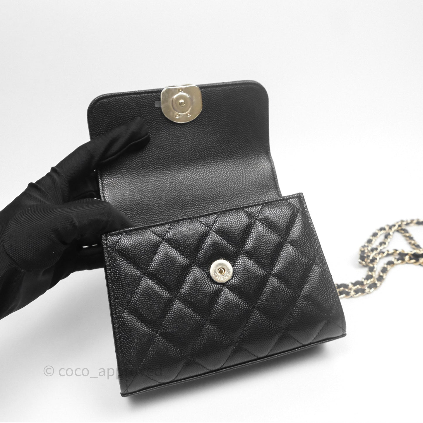 Chanel Kelly Clutch With Chain Black Caviar Gold Hardware