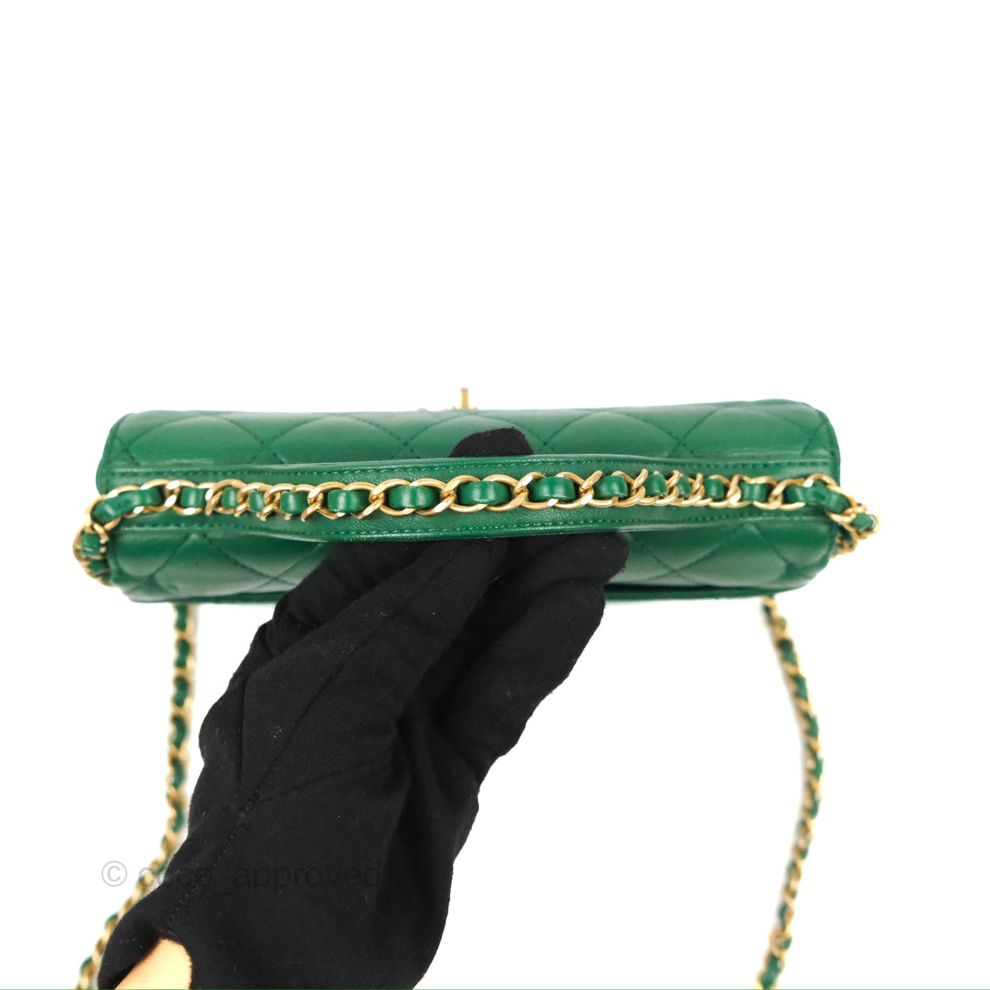 Chanel Chain Infinity Top Handle Bag Green Lambskin Aged Gold Hardware