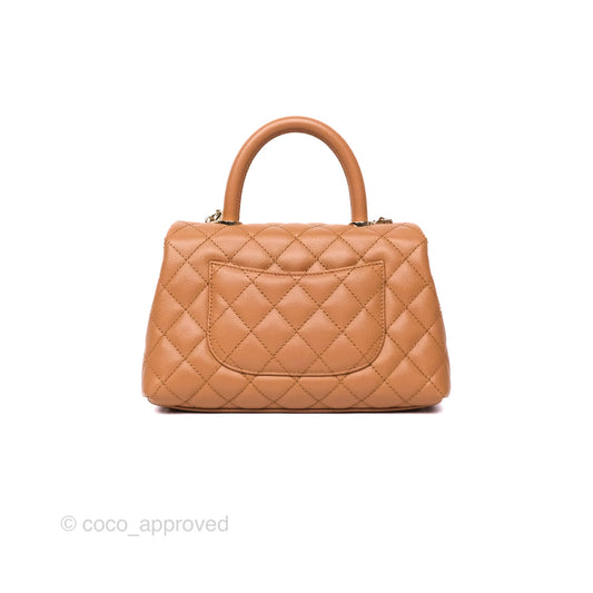 Chanel Small Coco Handle Caramel Beige Caviar Gold Hardware
