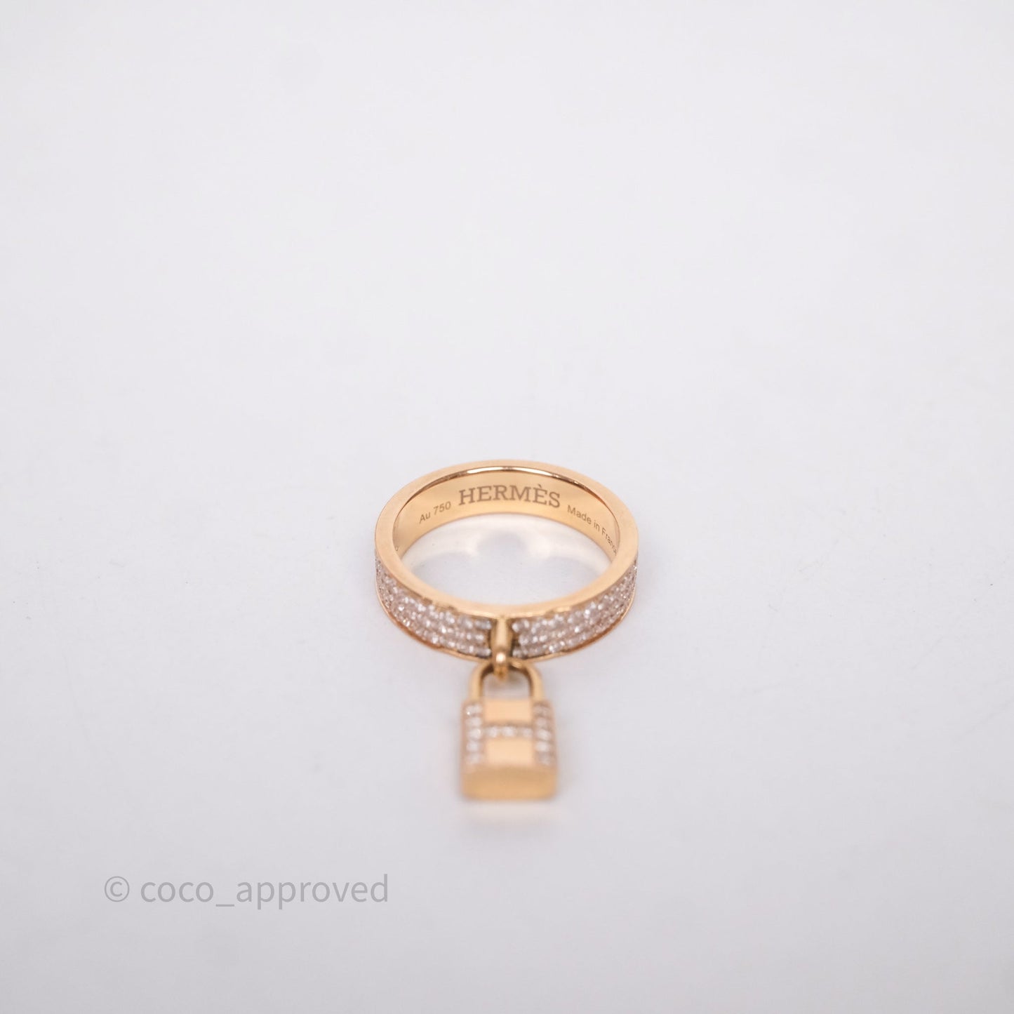 Hermès Kelly Cadenas Ring Rose Gold Diamonds Size 50