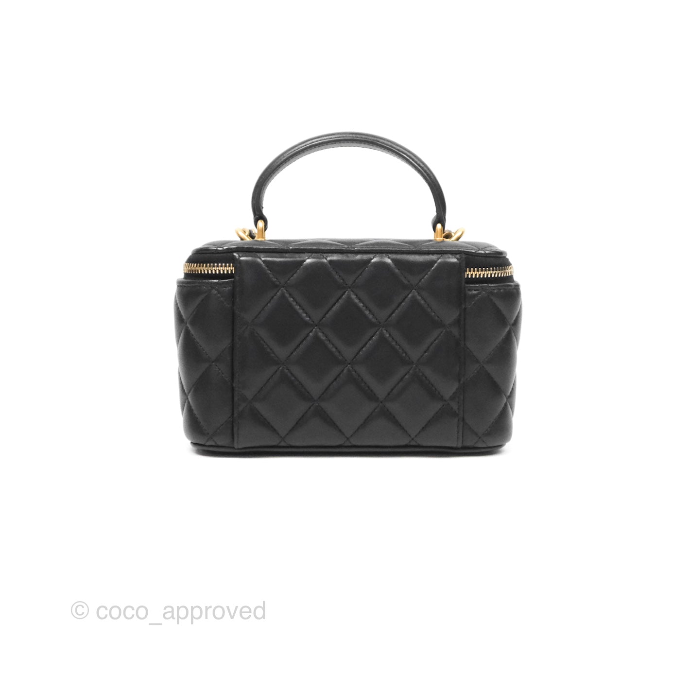 Chanel Vanity Rectangular Top Handle Black Lambskin Aged Gold Hardware