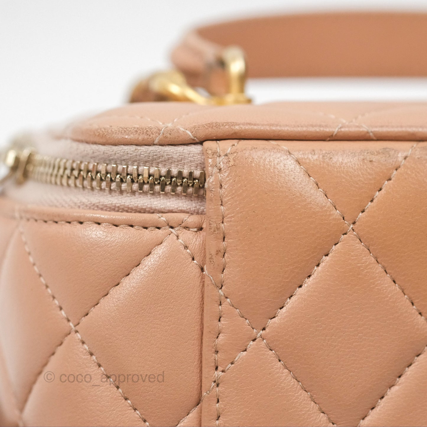 Chanel Vanity Rectangular Top Handle Beige Lambskin Aged Gold Hardware