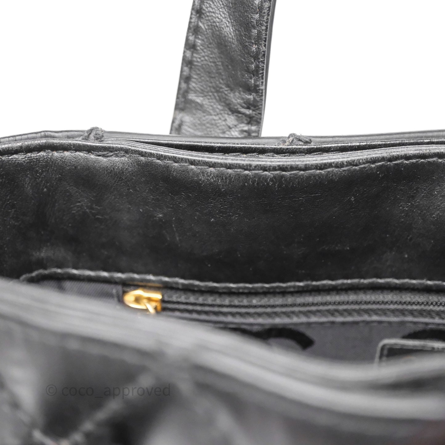 Chanel Vintage Quilted CC Tote Bag Matte Black Calfskin Gold Hardware