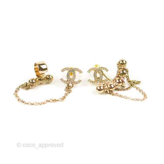 Chanel Crystal CC Earrings Earcuff Gold Tone 22C