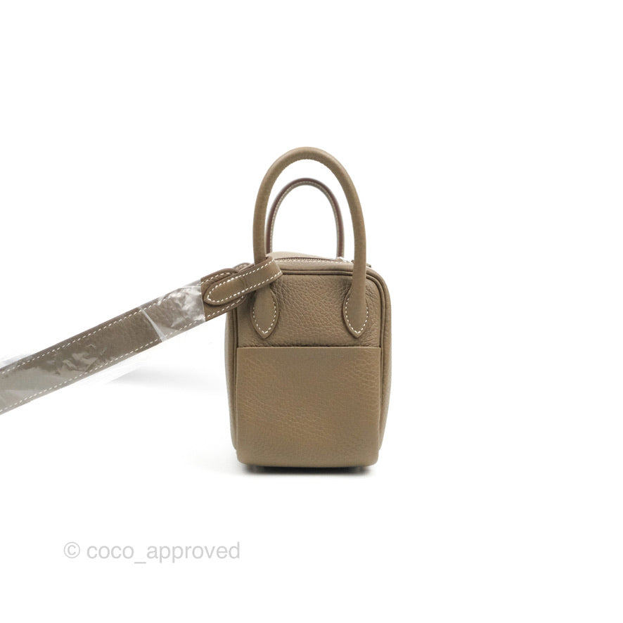 Hermès Mini Lindy 20 Etoupe Clemence Silver Hardware