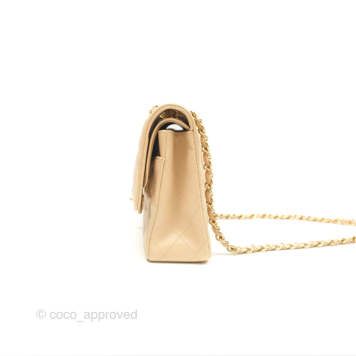 Chanel Classic M/L Medium Flap Quilted Beige Caviar Gold Hardware
