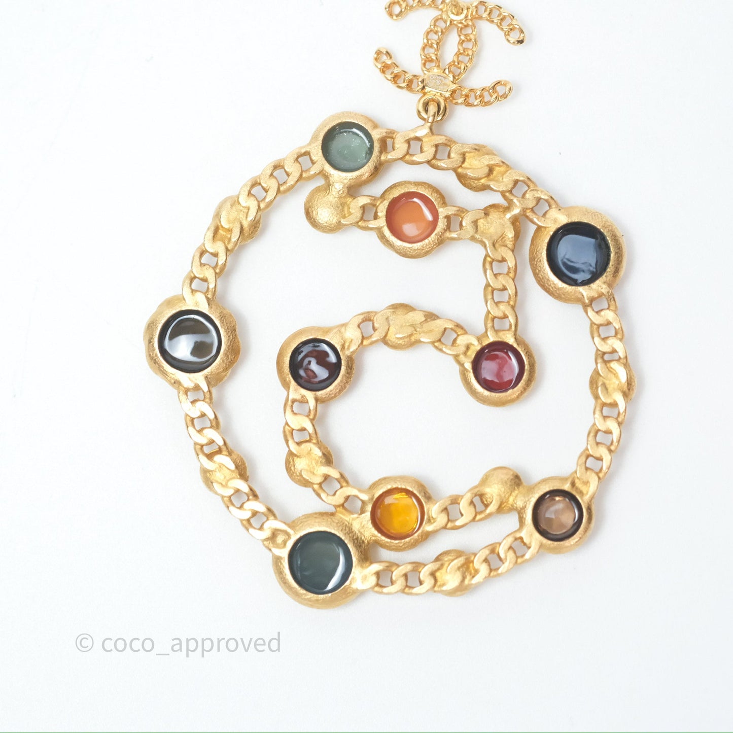 Chanel CC Pearl Stone Circle No.5 Earrings Aged Gold Tone 18K