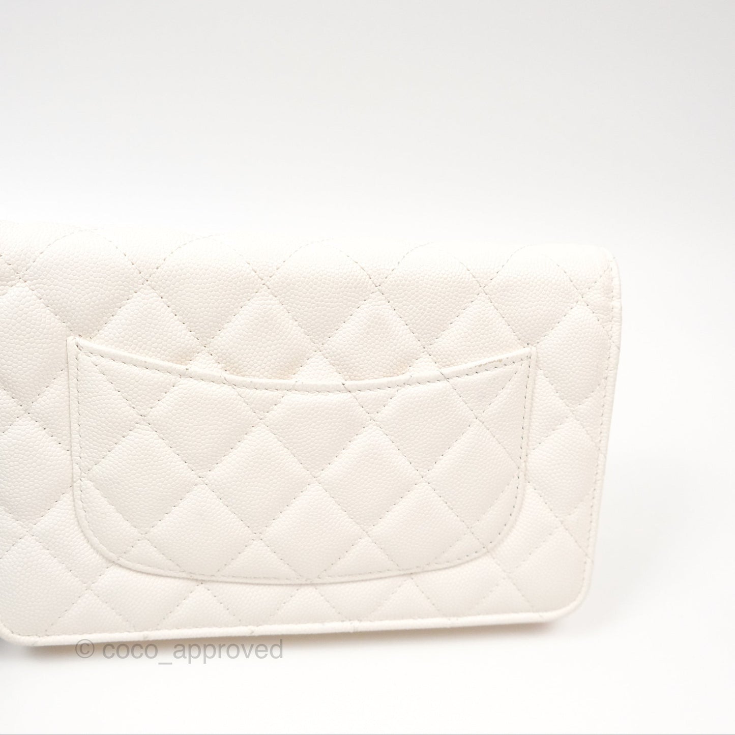 Chanel Quilted Wallet On Chain WOC With Charms White Caviar Gold Hardware