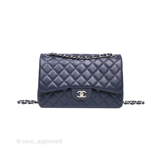 Chanel Jumbo Double Flap Navy Caviar Silver Hardware⁣⁣