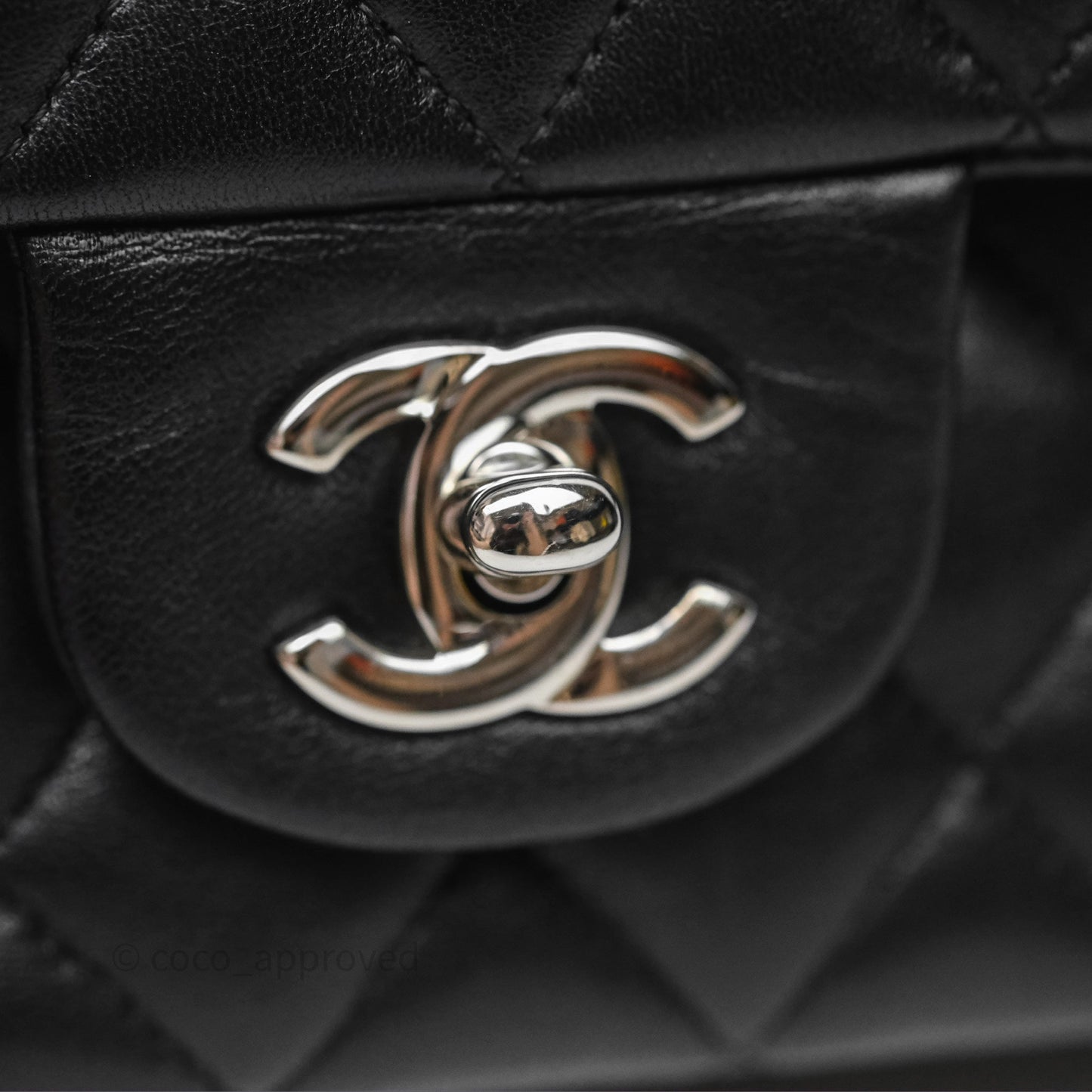 Chanel Classic M/L Medium Flap Quilted Black Lambskin Silver Hardware