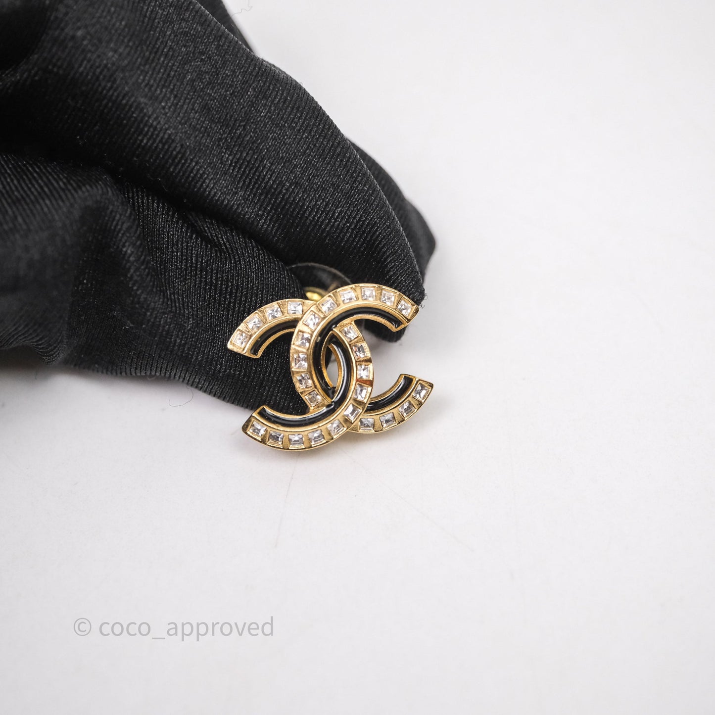 Chanel Crystal CC Resin Black Earrings Gold Tone 24C