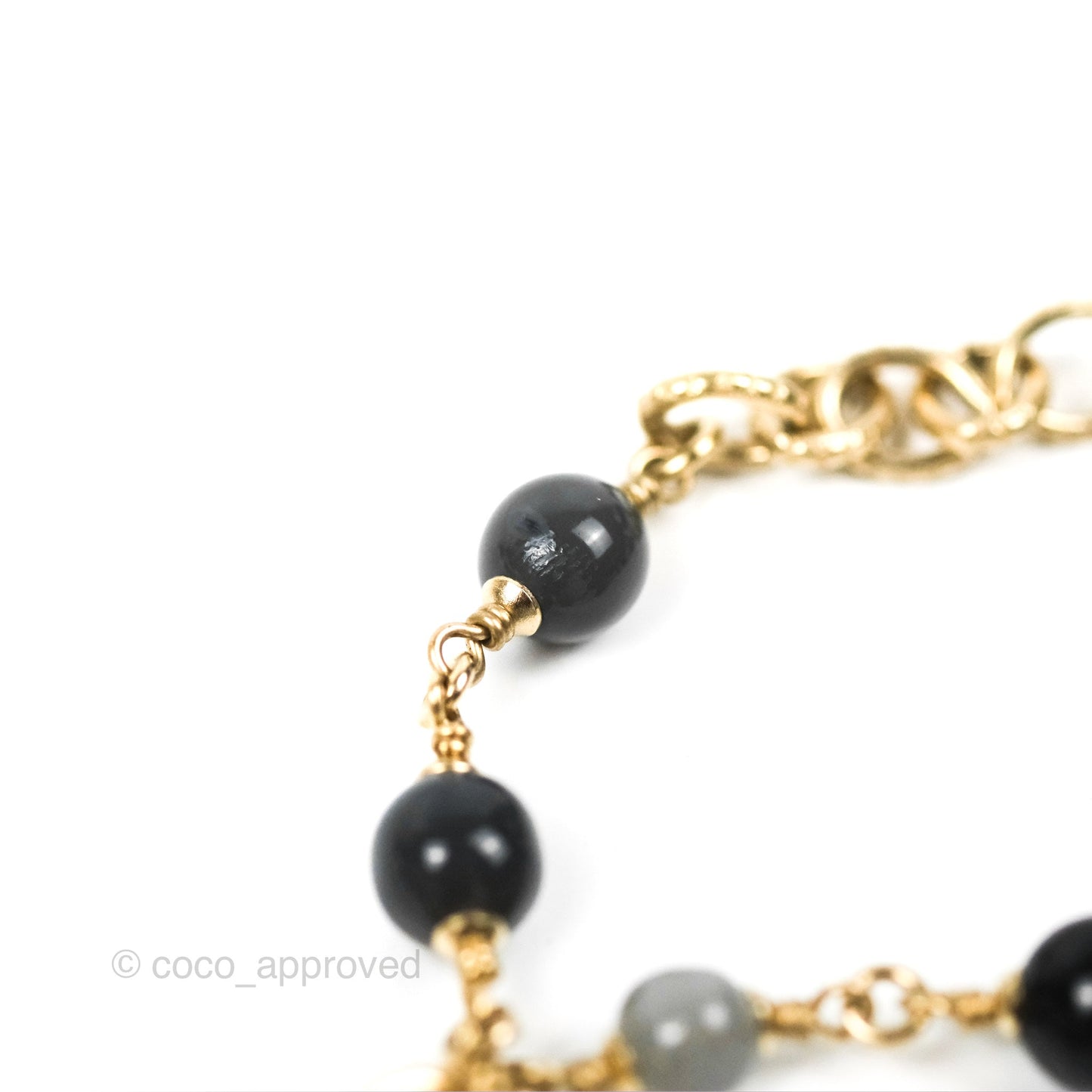 Chanel CC Pearl Gemstone Chain Long Necklace Gold Tone 16A