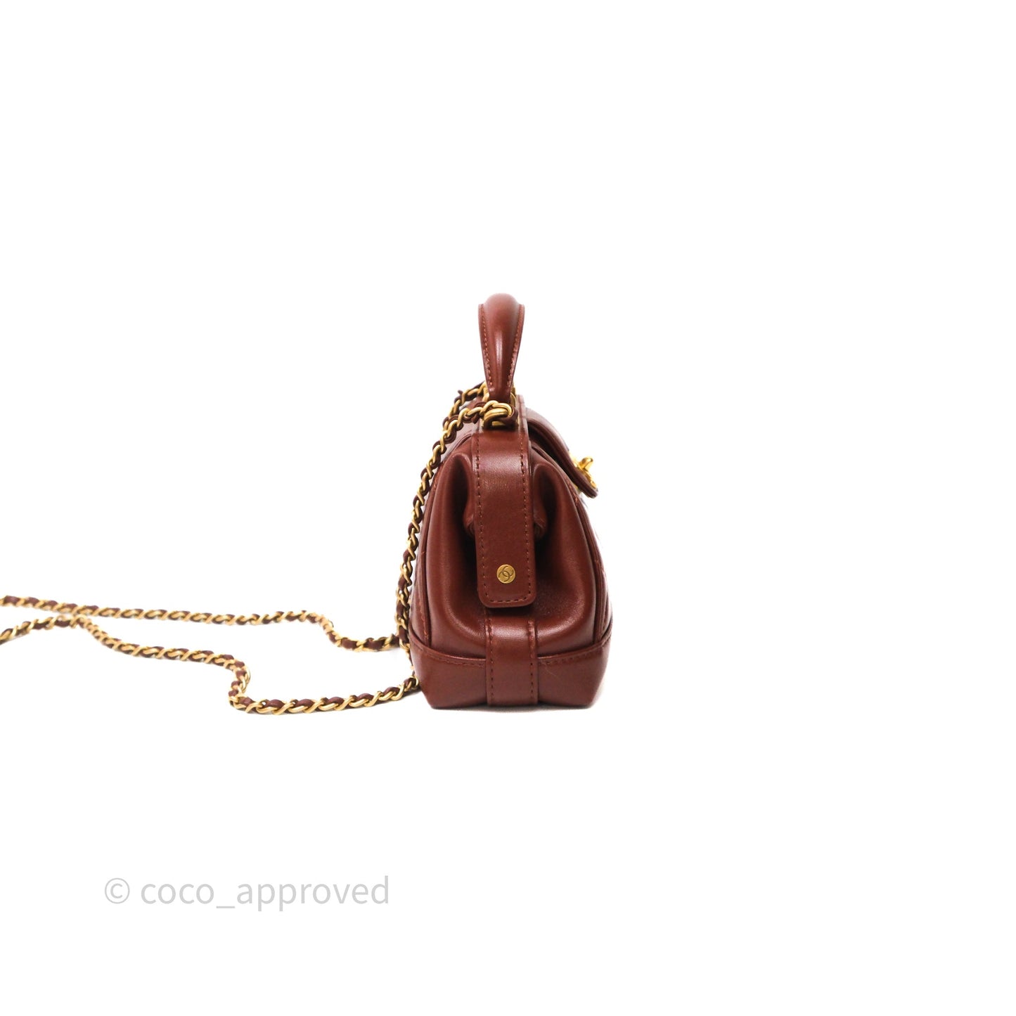Chanel Mini Cocodoc Doctor Bag Quilted Brown Shiny Lambskin Aged Gold Hardware 24A