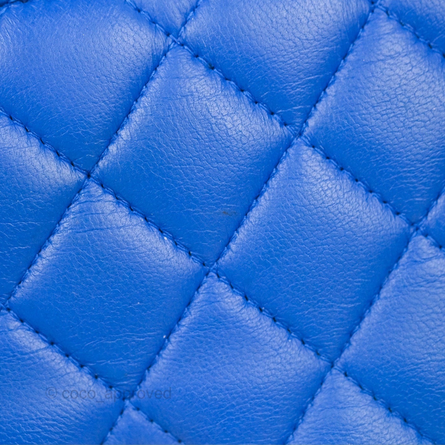 Chanel Quilted Mini Square Blue Lambskin Silver Hardware