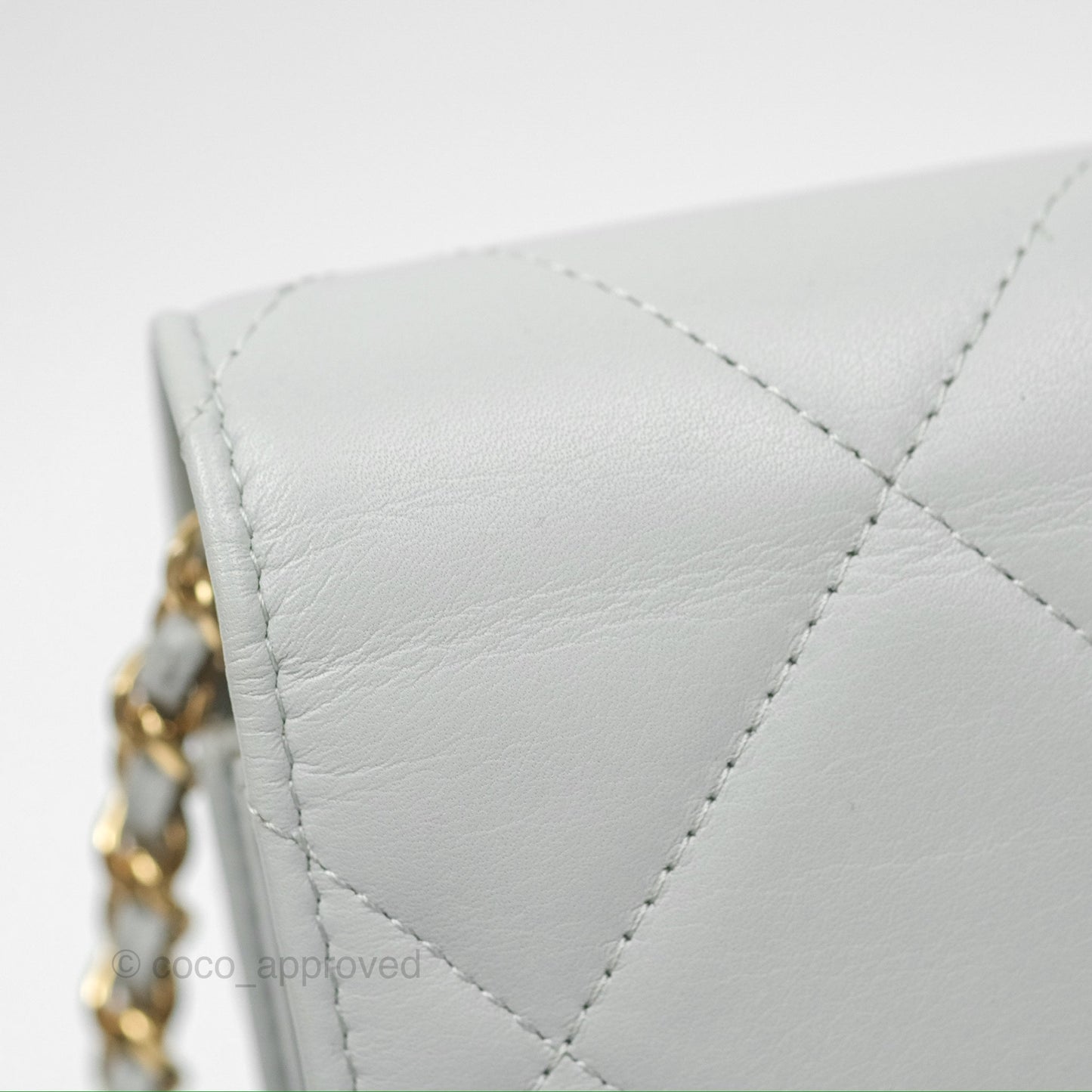 Chanel Crystal CC Mini Cutch with Chain Grey Lambskin Gold Hardware