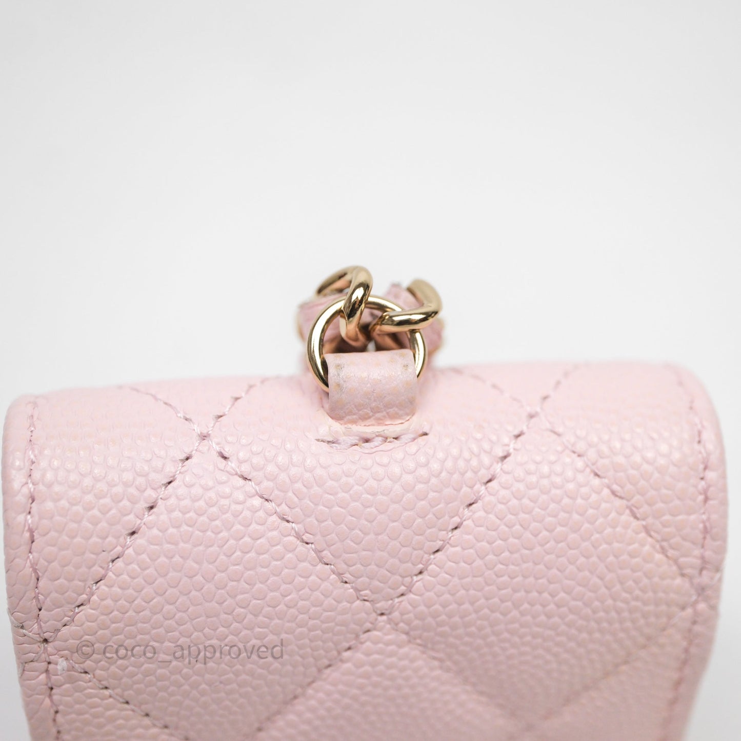Chanel Quilted Crystal CC Pink Caviar Airpods Phone Case With Chain Light Gold Hardware