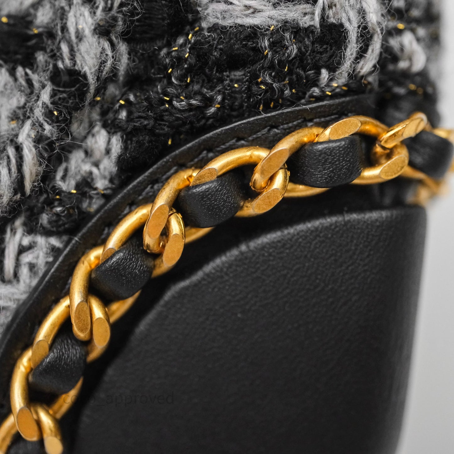Chanel Mini Flag Bag Black & Grey Tweed Aged Gold Hardware