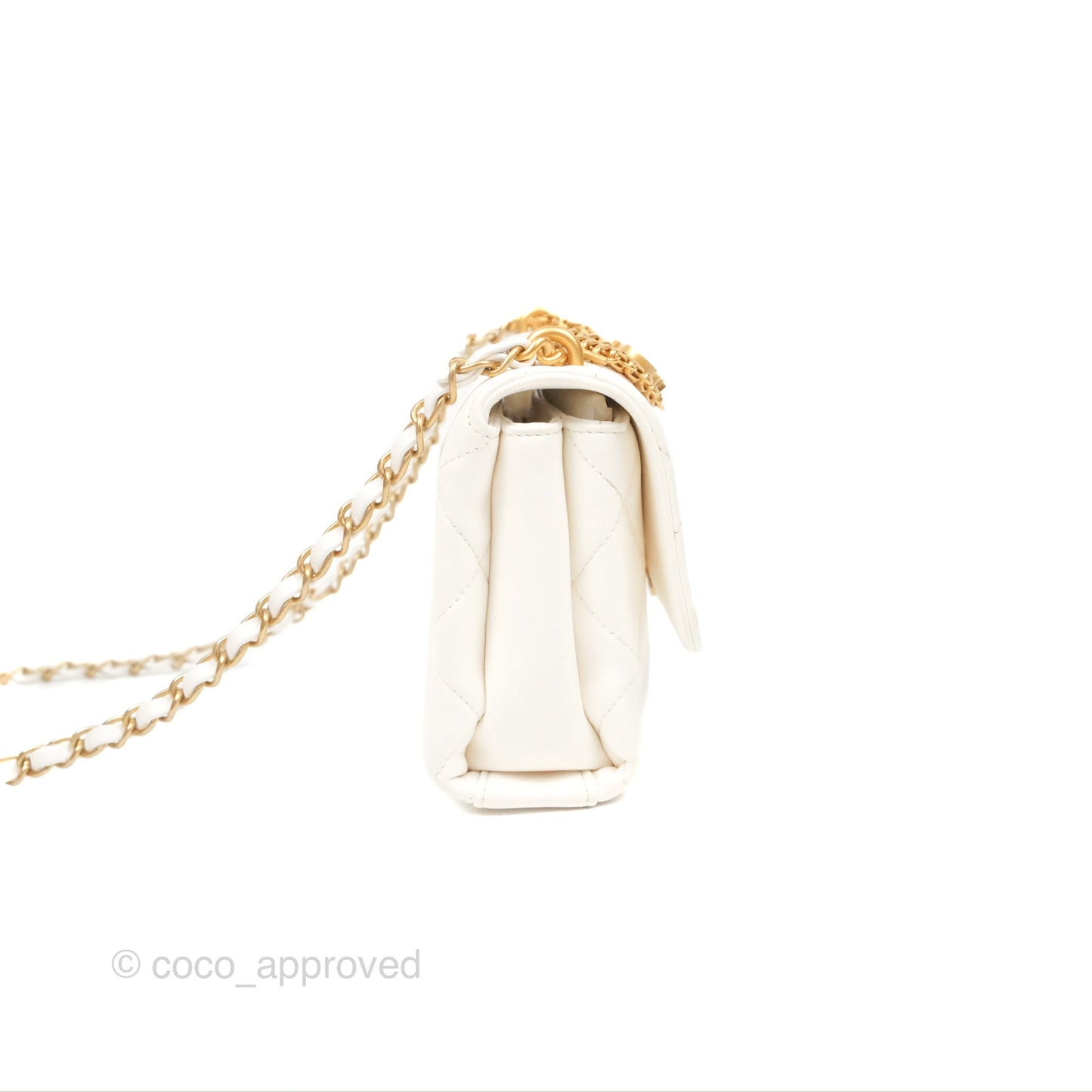 Chanel Crystal Logo Handle Flap Bag White Lambskin 22S