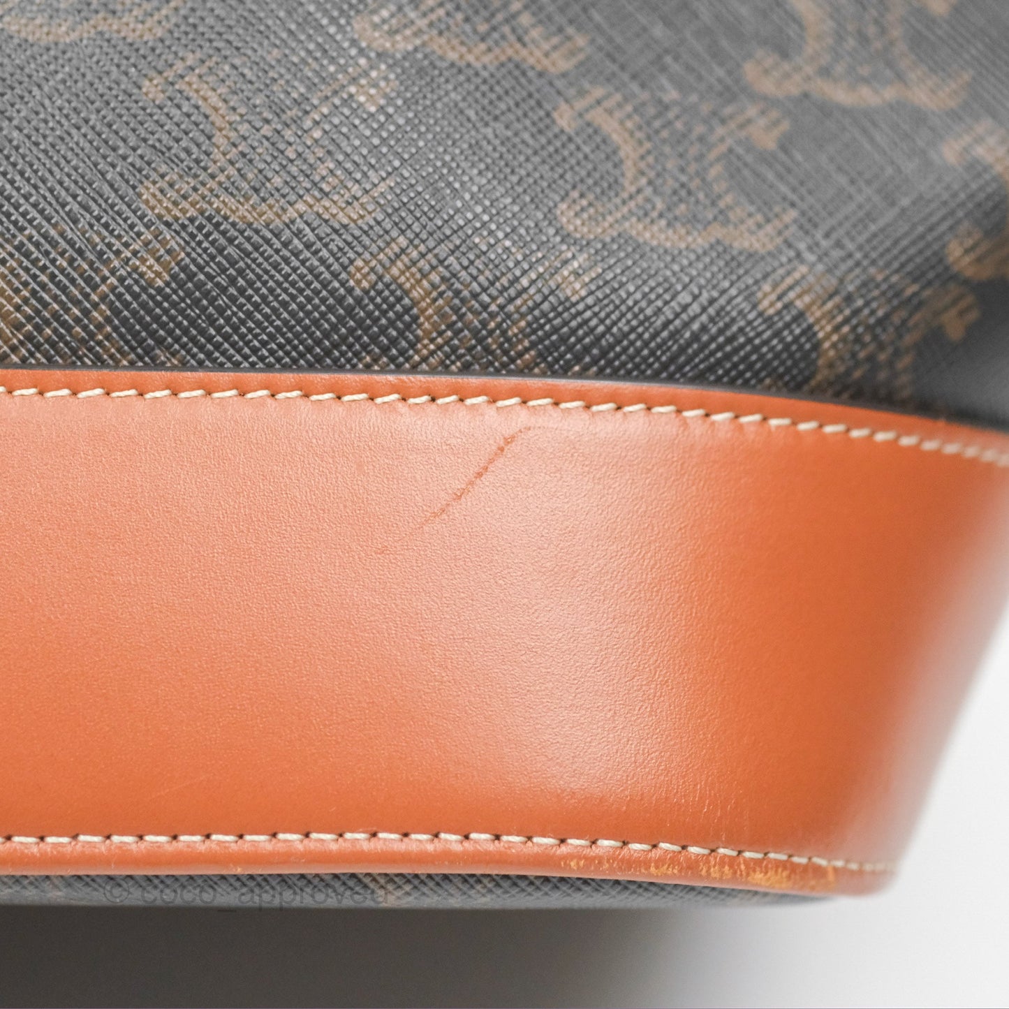 Celine Medium Bucket Bag Triomphe Canvas Tan Calfskin