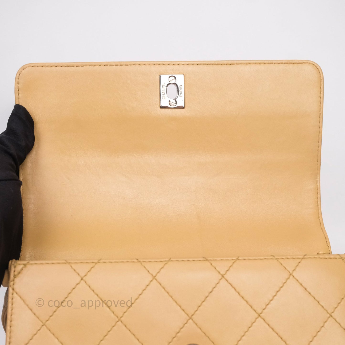 Chanel Vintage Quilted Kelly Shoulder Bag Beige Silver Hardware
