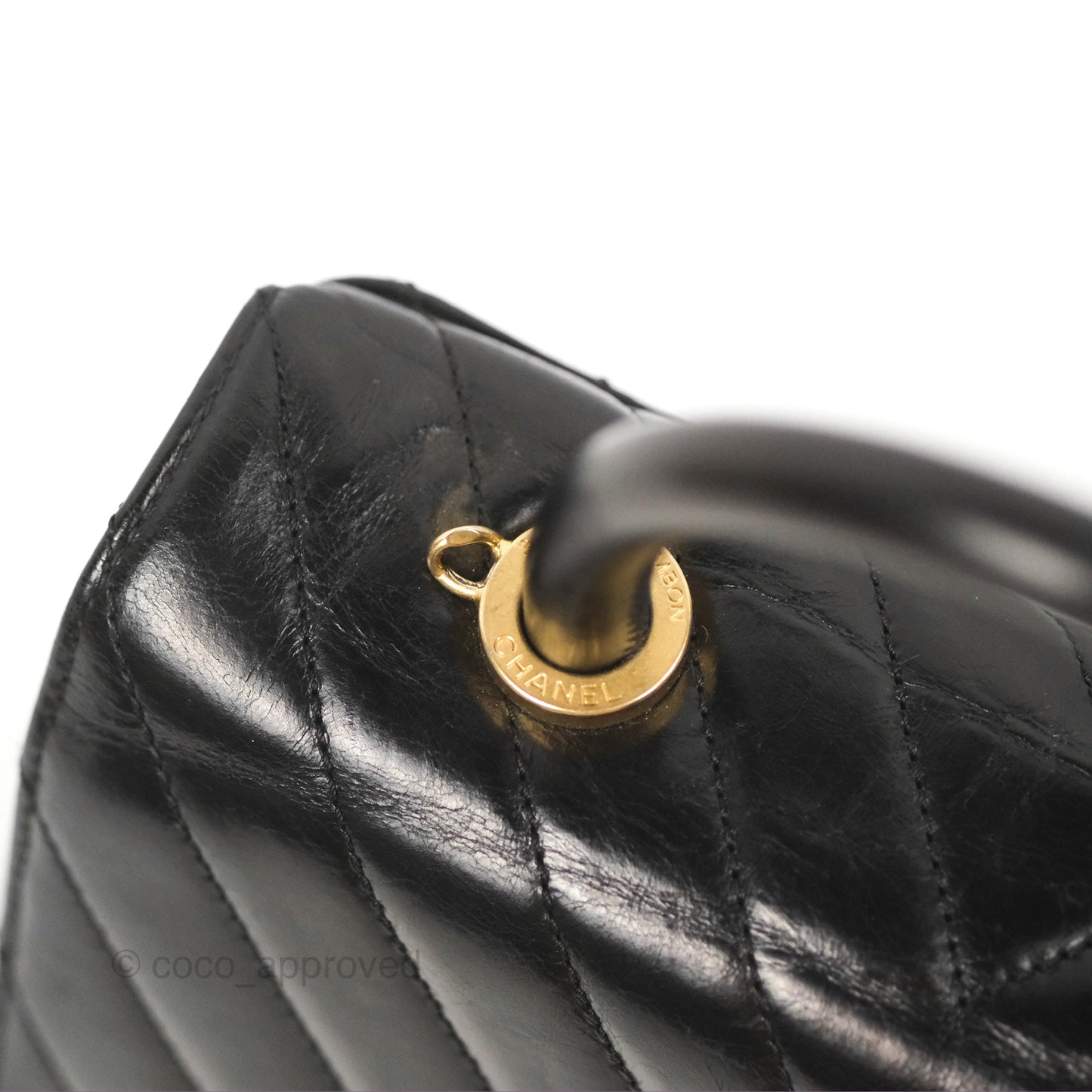 Chanel Chevron Small Coco Handle Black Shiny Aged Calfskin Aged Gold Hardware’s
