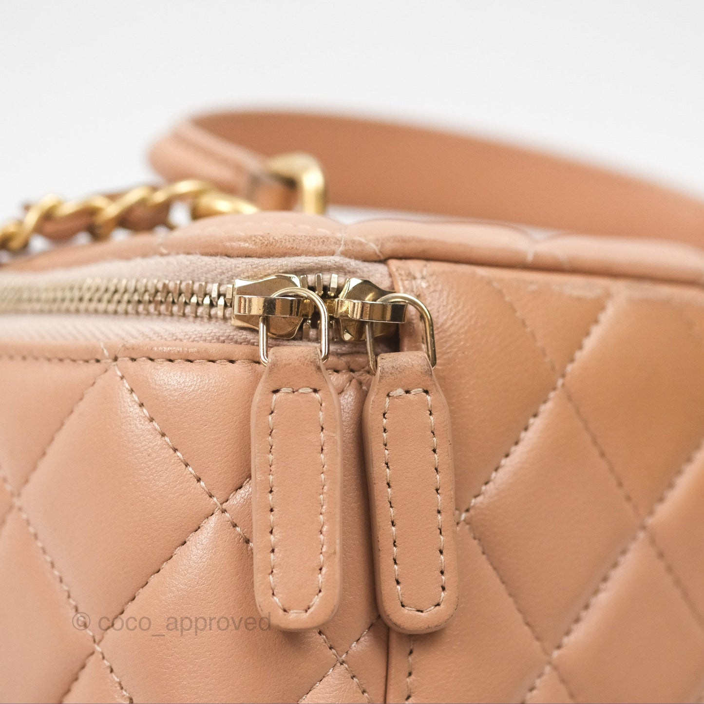 Chanel Vanity Rectangular Top Handle Beige Lambskin Aged Gold Hardware