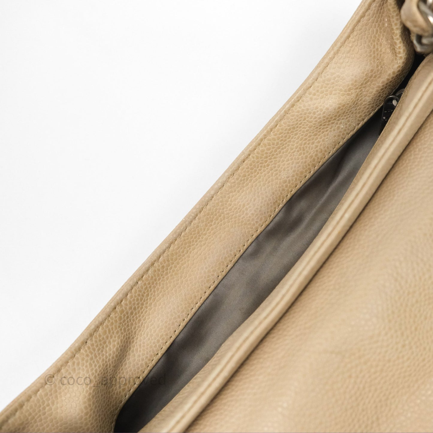 Chanel Quilted Coco Rider Hobo Bag Beige Caviar Ruthenium Hardware