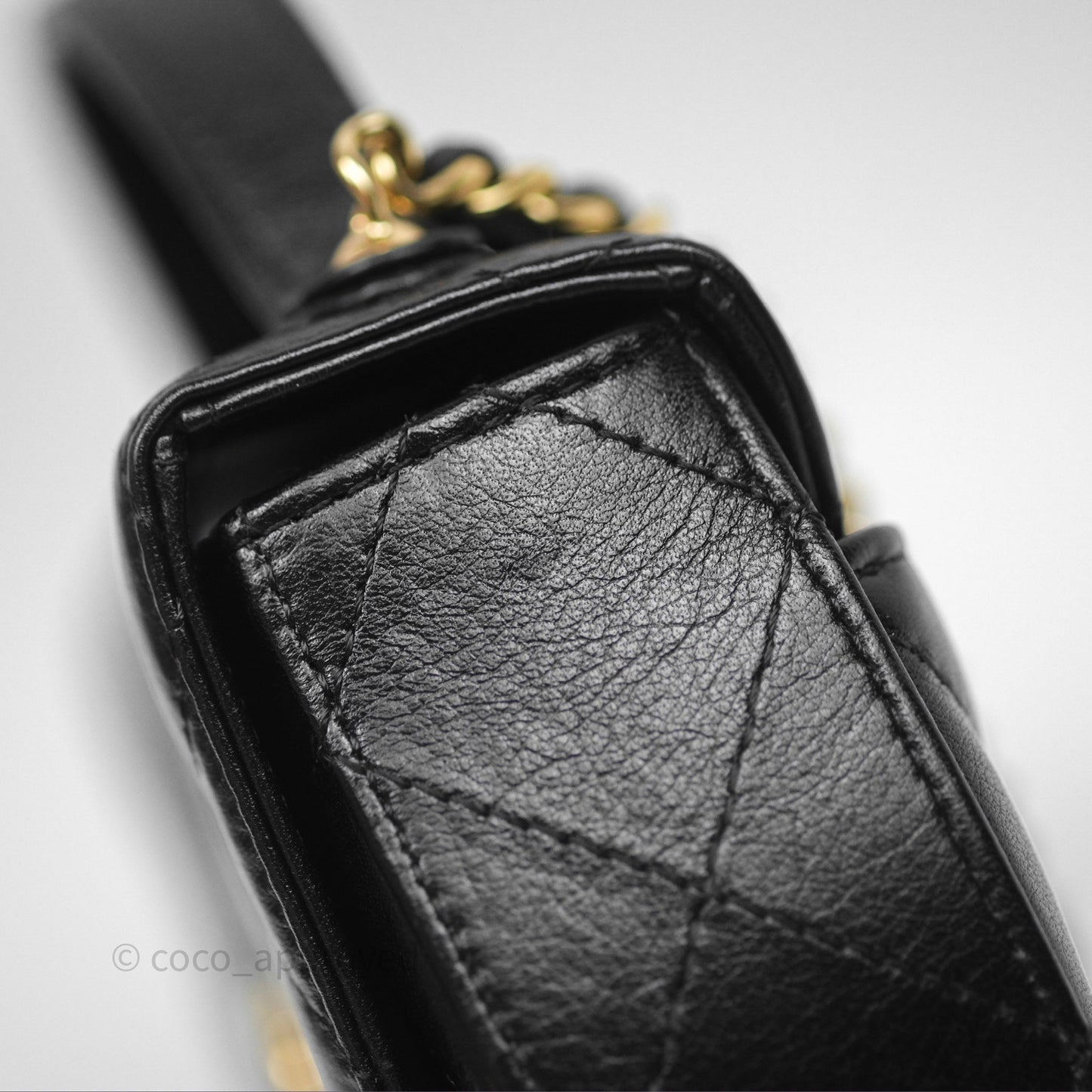 Chanel Quilted Phone Holder with Chain Black Shiny Calfskin Gold Hardware 23A