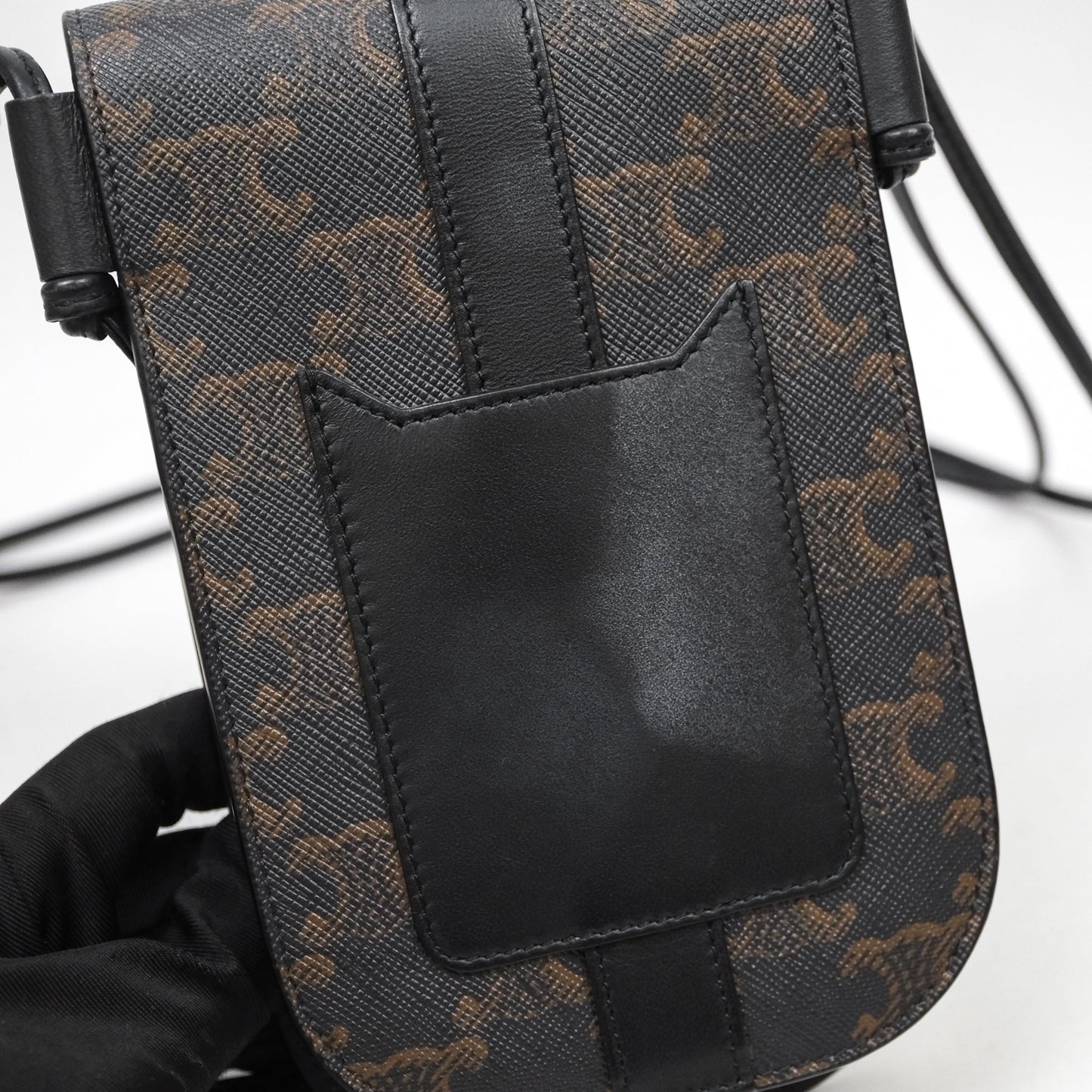 Celine Phone Pouch Black Triomphe Canvas