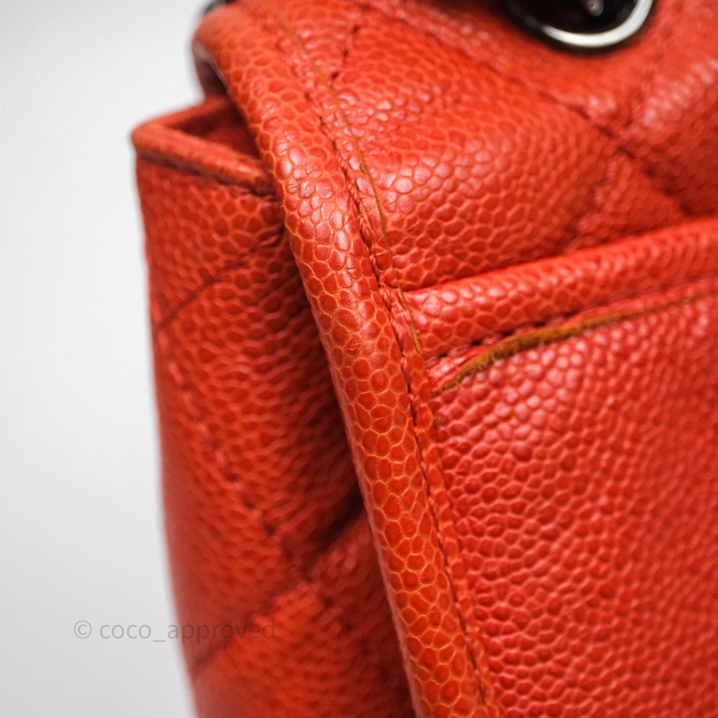 Chanel Flap Bag Caviar Orange Silver Hardware