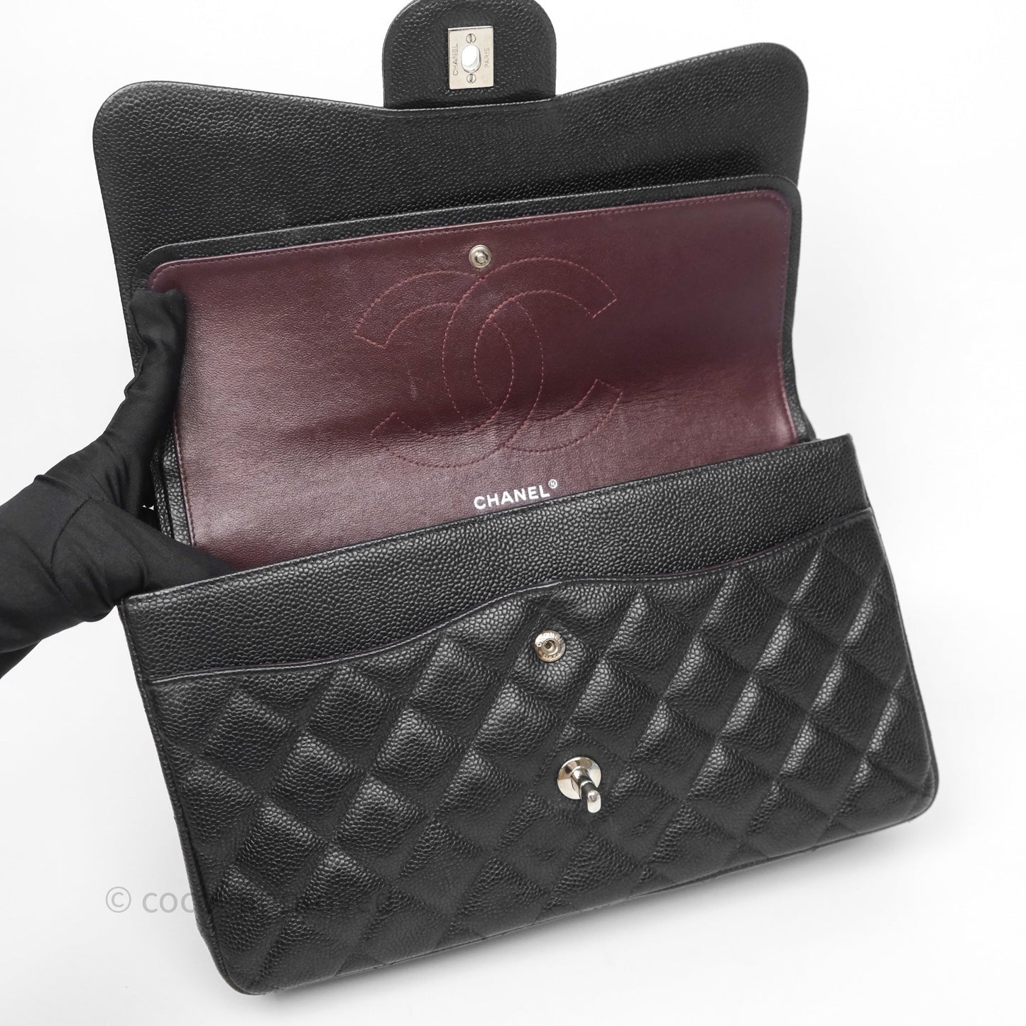 Chanel Jumbo Double Flap Black Caviar Silver Hardware⁣⁣