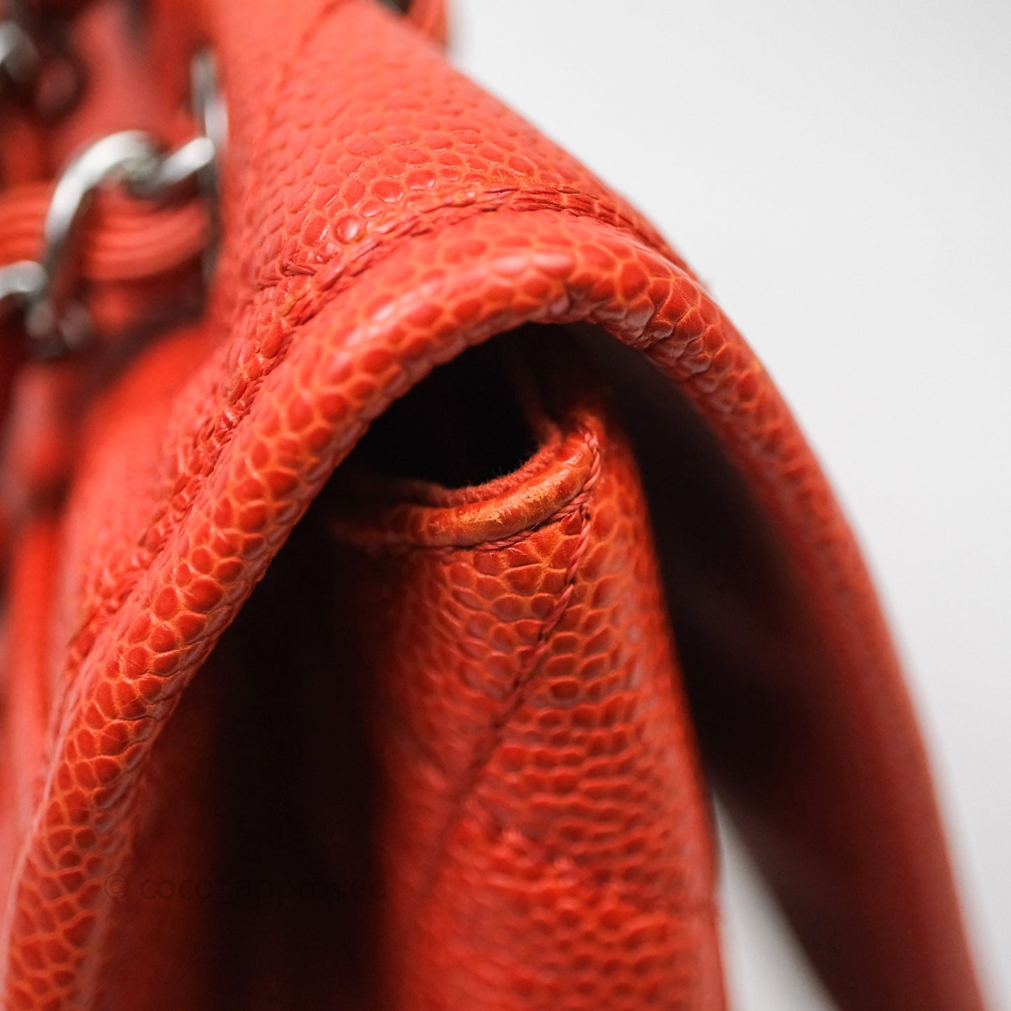 Chanel Flap Bag Caviar Orange Silver Hardware