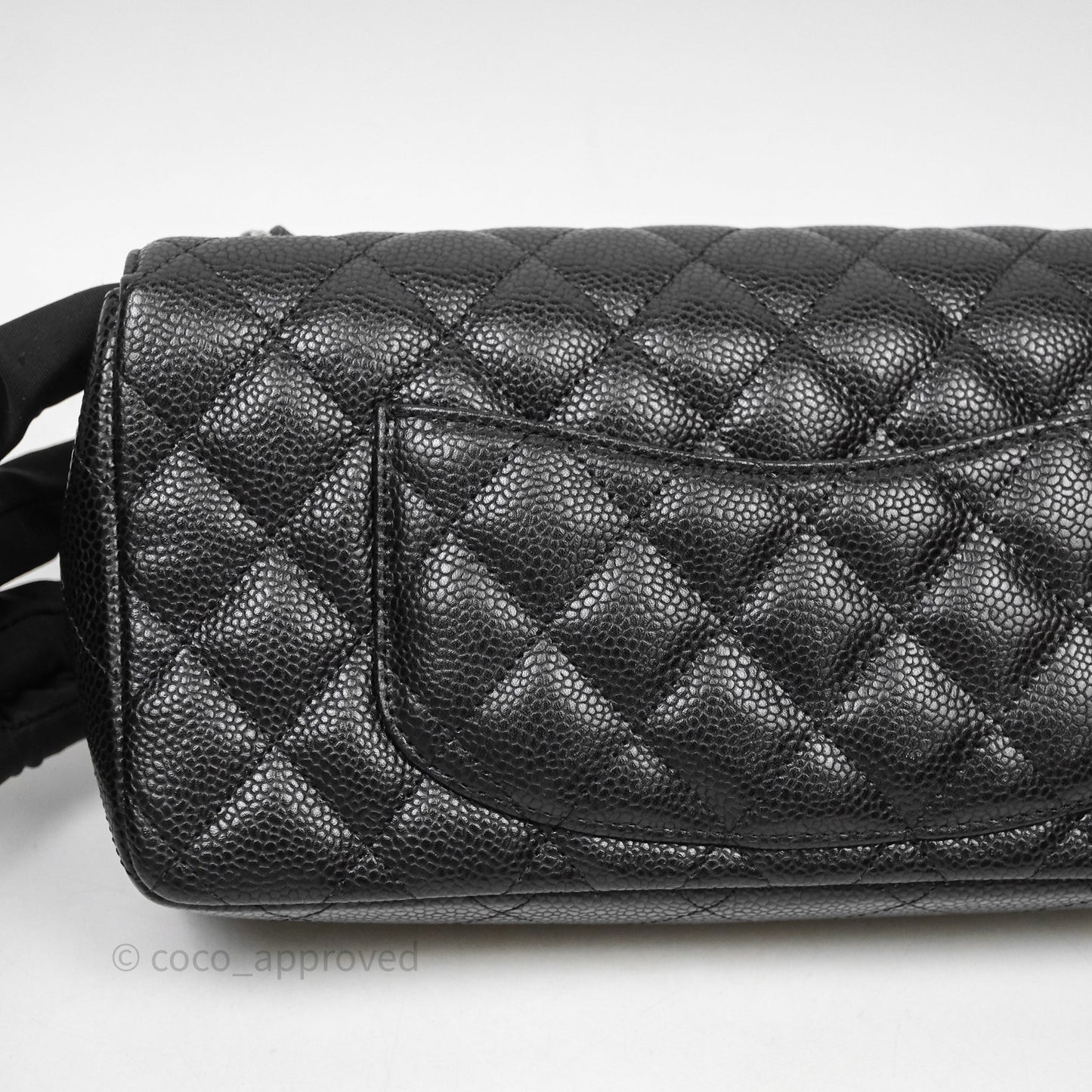 Chanel East West Flap Bag Black Caviar Silver Hardware