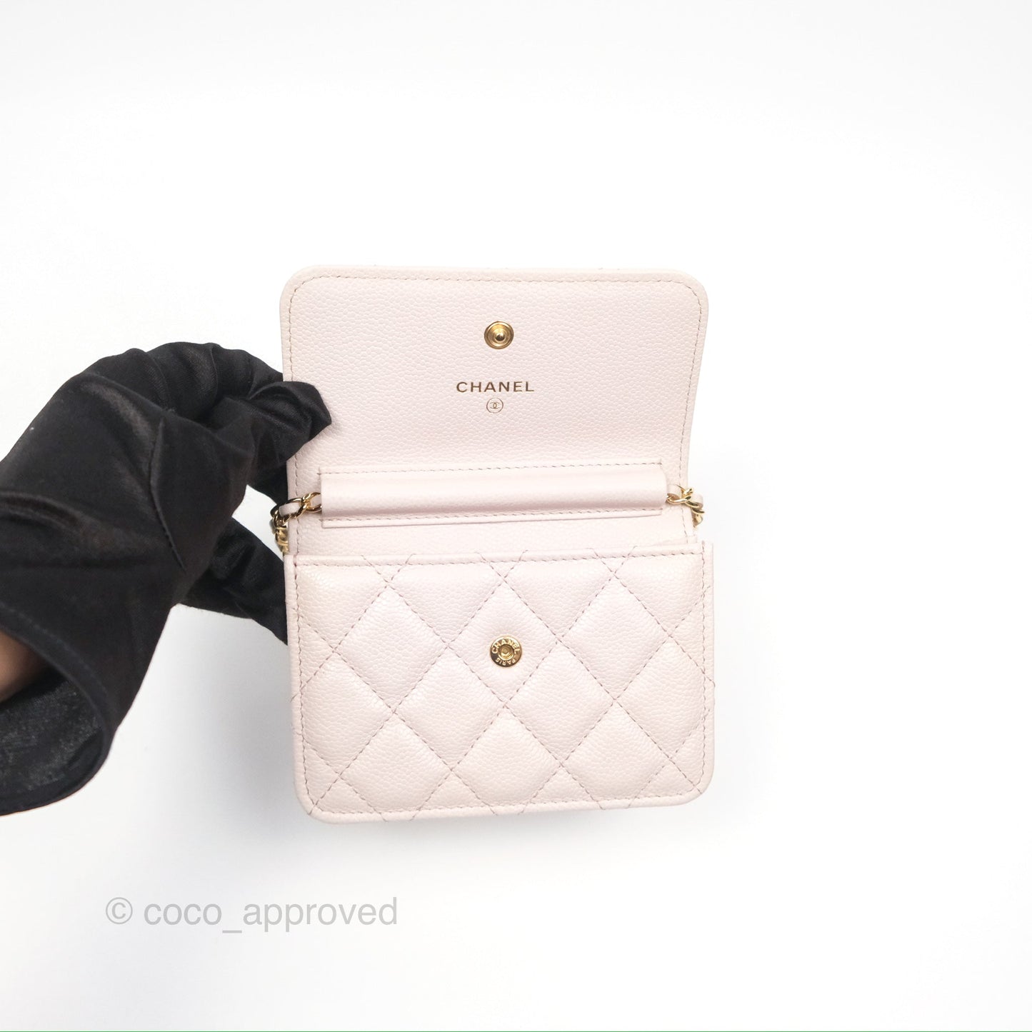 Chanel Miss Coco Clutch With Chain Quilted Lilac Pink Caviar Gold Hardware