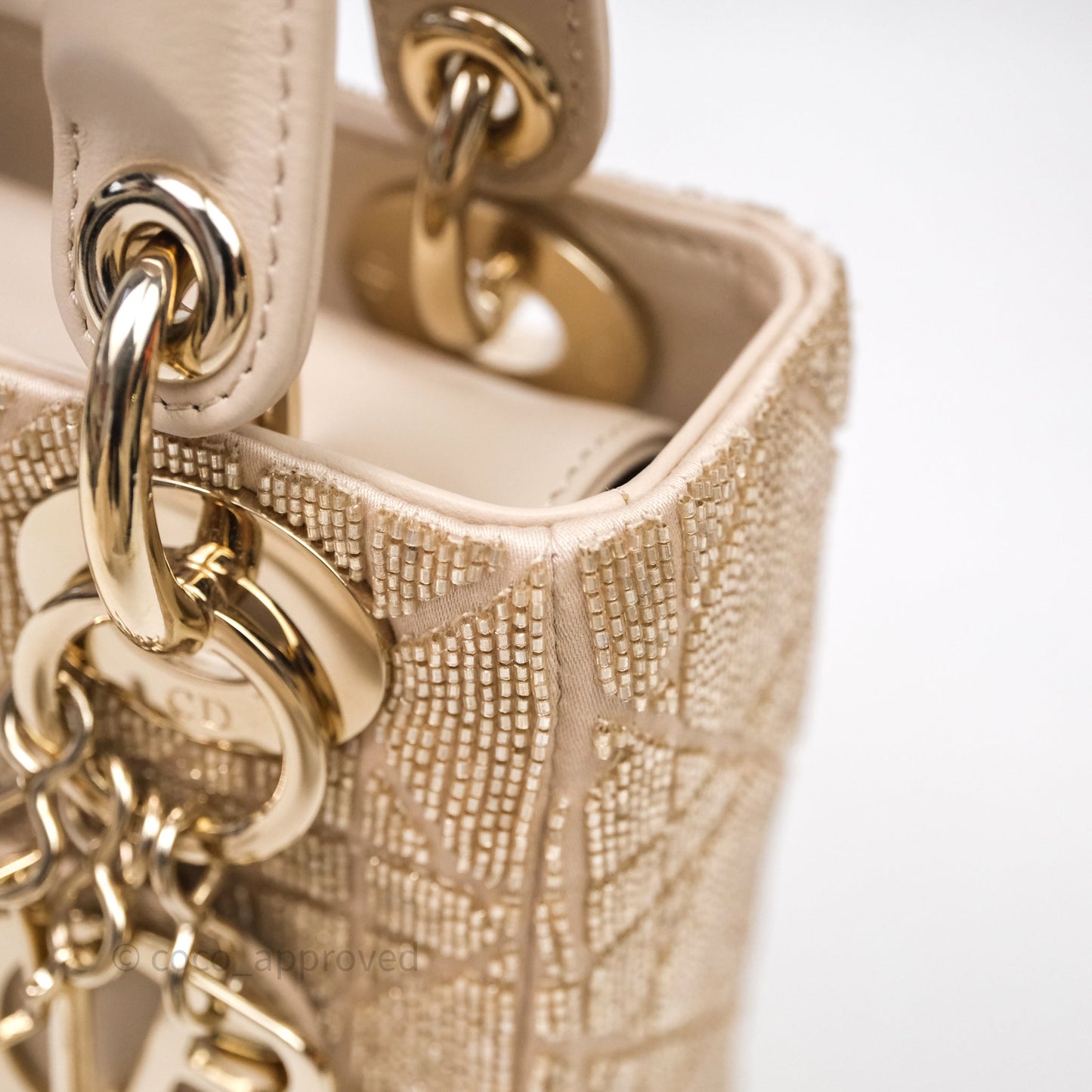 Christian Dior Mini Dior Caramel Beige Microbead-Embroidered Cotton with Cannage Motif