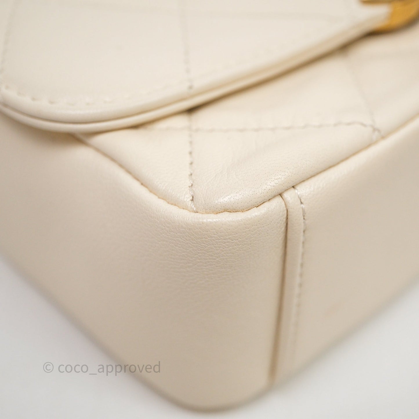 Chanel Flap with Coin Charm Ivory White Lambskin Aged Gold Hardware
