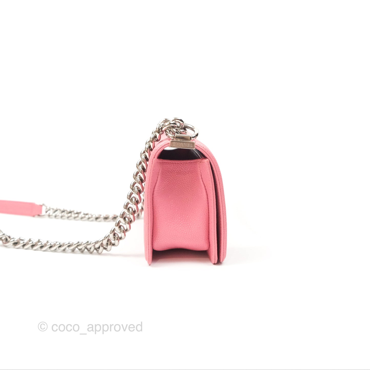 Chanel Small Boy Chevron Pink Caviar Silver Hardware